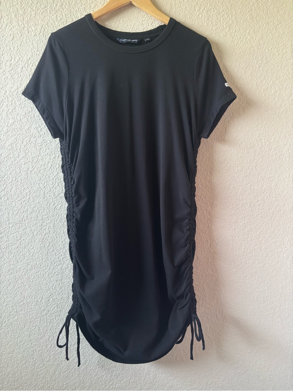 Calvin Klein Black Drawstring Ruched-Side T-Shirt Midi Dress XL